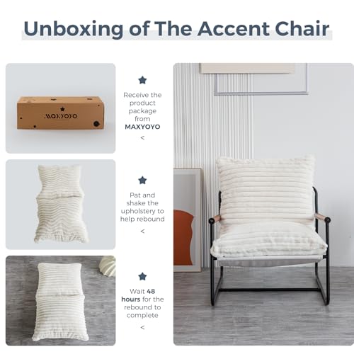 Accent Chair, Sherpa Arm Chair for Living Room, Mid Century Modern Accent Chairs, Boucle Reading Bedroom Chair, Teddy Armchair, Wooden Arms Metal Frame