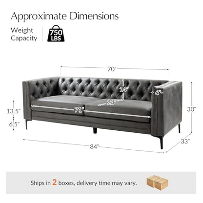 84" W Faux Leather Sofa Couch with Metal Legs, Button-Tufted 3-Seater Sofa, Mid Century Modern Contemporary Upholstered Couch for Living Room, Entertainment Area, Apartment,Grey