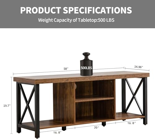 TV Stand for TV up to 65 Inches, TV Cabinet with Open Storage, TV Console Unit with Shelving for Living Room, Entertainment Room, Rustic Brown