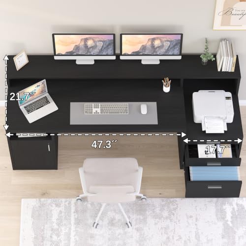 65" Black Computer Desk with 3 Drawers & Printer Shelf for Home Office, view 5