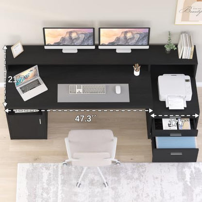 65" Black Computer Desk with 3 Drawers & Printer Shelf for Home Office, view 5