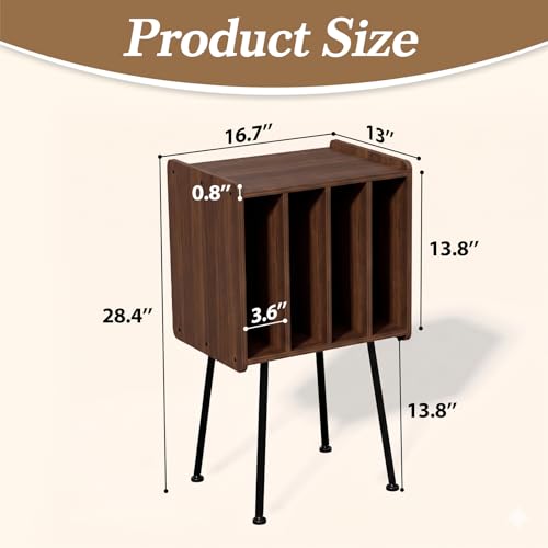 Record Player Stand with 4 Cabinets, Walnut, view 4