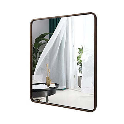Bronze Bathroom Mirror, 30x36 InchRounded Rectangle Oil Rubbed Bronze Mirror, Bronze Mirrors for Wall Metal Framed, Iron Tube, 1’’ Deep, Wall-Mounted Horizontally/Vertically