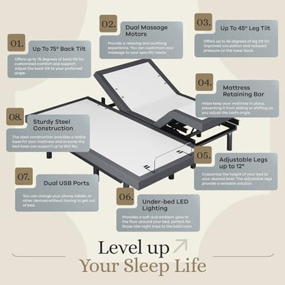 Sven & Son Classic Adjustable Bed Base, Head and Foot Lift, Massage, view 5