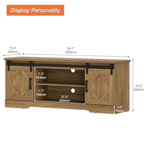 Farmhouse Style TV Stand for 55-65 inch TV w/Distressed Wood Finish, view 3