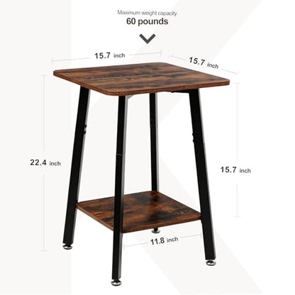 King Oasis Small Side Table for Small Spaces, 2-Tier End Table with Storage Shelf, 15.7-Inch Square Wood and Metal Nightstand for Living Room or Bedroom, Rustic Brown