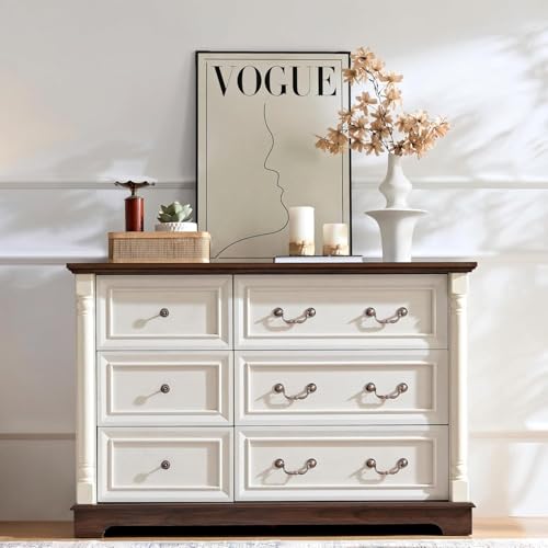 3PC Farmhouse Dresser and Nightstand Sets for Bedroom, Including 6 Drawer Dresser & 2 Drawer Night Stand Set of 2 with USB,Antique White