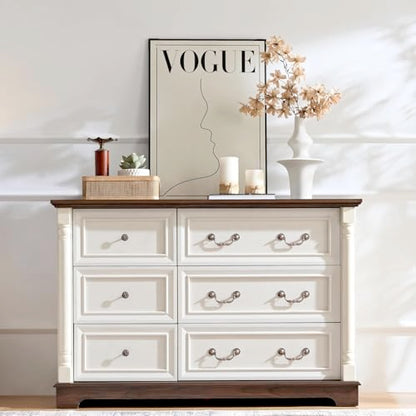 3PC Farmhouse Dresser and Nightstand Sets for Bedroom, Including 6 Drawer Dresser & 2 Drawer Night Stand Set of 2 with USB,Antique White