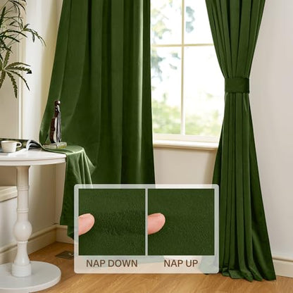 Moss Green Christmas Velvet Curtains 72 inches Long 2 Panels Set, Solid Thick Room Darkening Window Drapes Privacy Protect Thermal Insulated for Living/Dining Room, W52 x L72