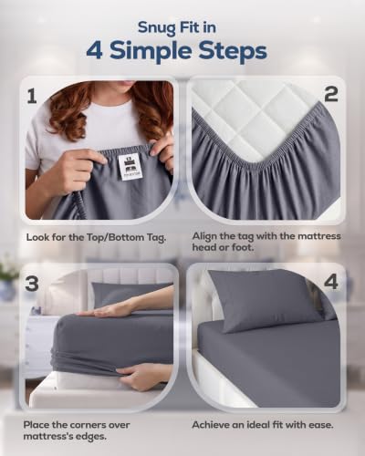 Queen Fitted Sheet, Ultra Soft Fits Up to 15 Inch Deep Pocket, Grey, view 5