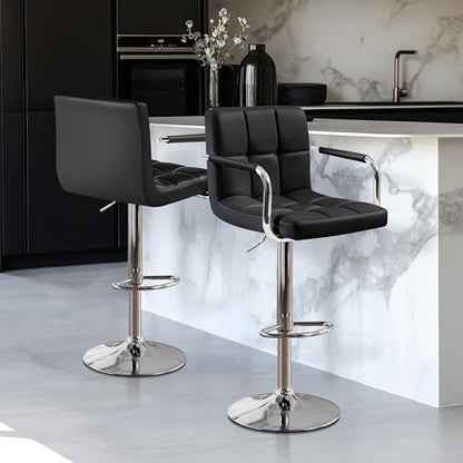 Bar Stools Set of 2, Swivel with Backs, Adjustable Height, Black, view 4