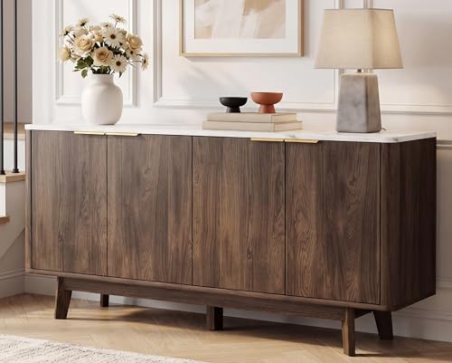 63'' Buffet Cabinet Sideboard with Storage, with 4 Doors, Brown, view 2