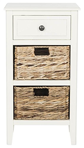 SAFAVIEH Furniture - Everly 1-Drawer Side Table - Vintage White - Solid Wood - Coastal Basket Storage Design - Ideal for Living Room, Entryway, 15"W x 12"D x 27.5"H - Fully Assembled (AMH5743B)