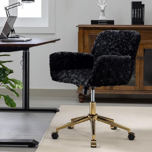 Office Chair - Home & Vanity Chair with Golden Metal Base, Adjustable Swivel Design