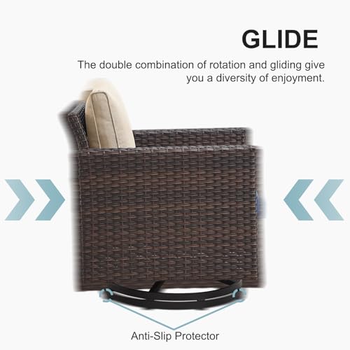 Wicker Chairs Outdoor Bistro Set Oversize Patio Swivel Rocker, Rattan Outdoor Seating Set of 2 Swivel Glider Chairs Wicker Furniture for Porch Deck Backyard with Water-Resistant