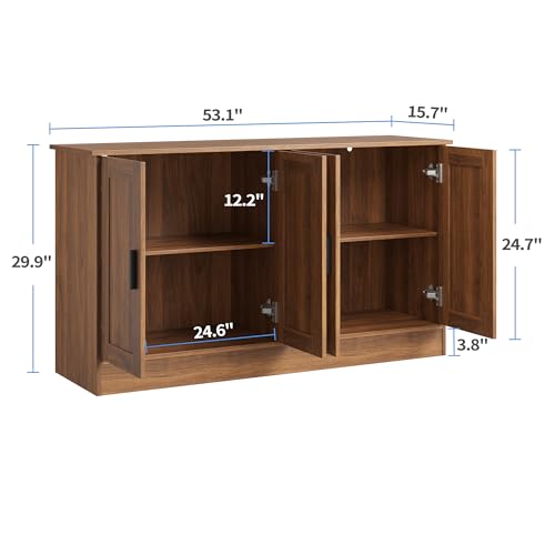 53" Rustic Brown Buffet Cabinet with Storage, view 3