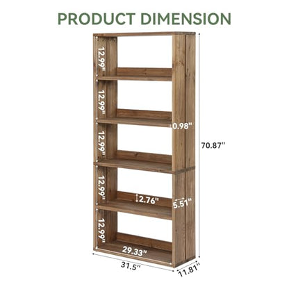 Solid Wood Bookshelf, 5-Tier Farmhouse Bookcase with Storage, view 3