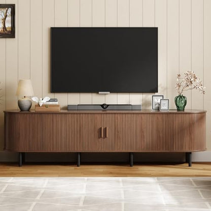86.6" TV Stand with Power Outlet & Storage for TVs up to 90“ Walnut, view 2