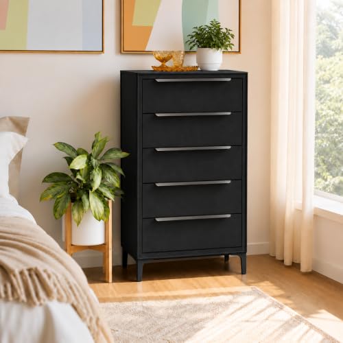 Naima 5-Drawer Premium Fabric Dresser for Bedroom, Waterproof, Black, view 4