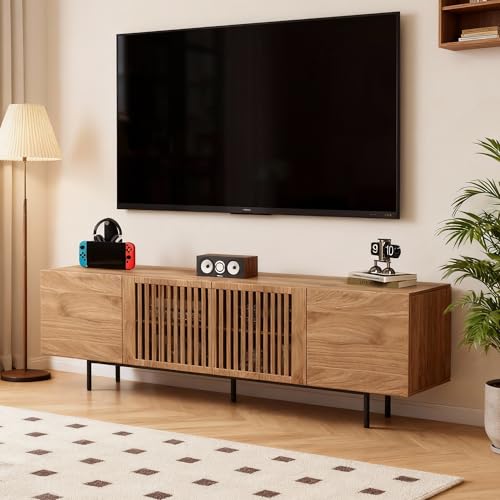 71" Mid-Century TV Stand 4 Cabinets Walnut Media Console, view 8