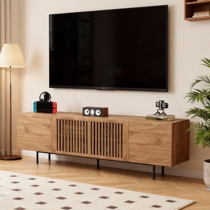 71" Mid-Century TV Stand 4 Cabinets Walnut Media Console, view 8