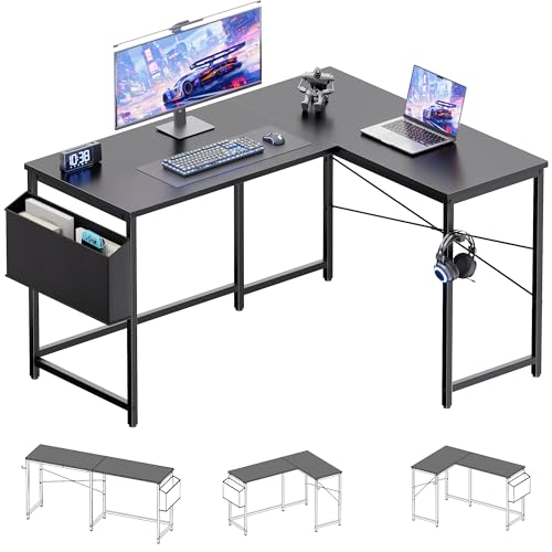 47 Inch Reversible L Shaped Gaming Desk Corner Computer Desk with Storage Bag, view 5