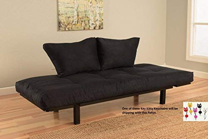 Best Futon Lounger Sit Lounge Sleep Smaller Size Furniture is Perfect for College Dorm Bedroom Studio Apartment Guest Room Covered Patio Porch. Key Kitty Key Chain Included. (Black)