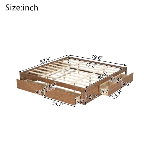 King Size Platform Bed with 6 Storage Drawers, Solid Pine Wood Storage Bed Frame, view 3
