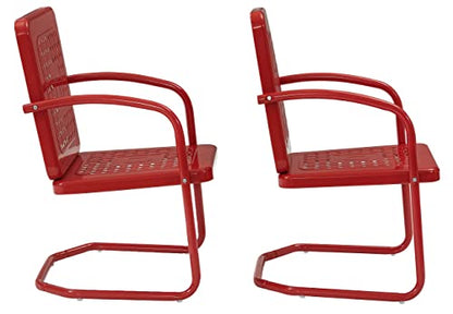 Bates 2-Piece Outdoor Chair Set, Retro Metal Patio Chairs for Dining, Porch, Deck, Balcony, Bright Red Gloss