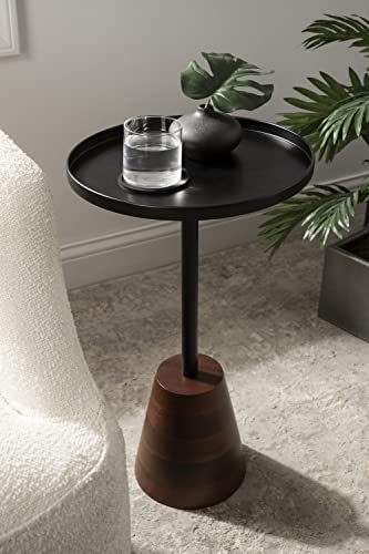 Walnut brown and black round pedestal end table, view 3