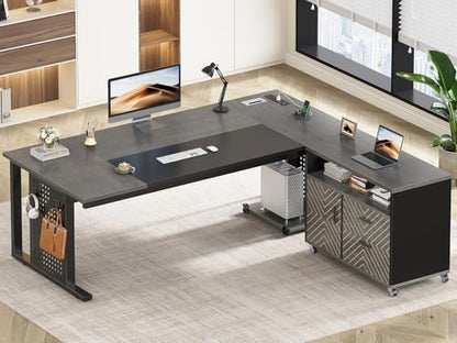 71" Executive Desk with Rolling File Cabinet, Large Office Desk with Drawers, view 2