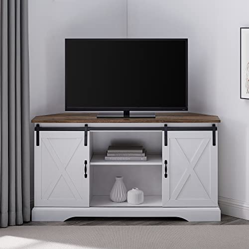 Everette Modern Farmhouse Double Sliding X Barn Door TV Stand for TVs up to 58 Inches 52 Inch Reclaimed Barnwood and Solid White