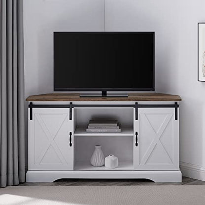 Everette Modern Farmhouse Double Sliding X Barn Door TV Stand for TVs up to 58 Inches 52 Inch Reclaimed Barnwood and Solid White