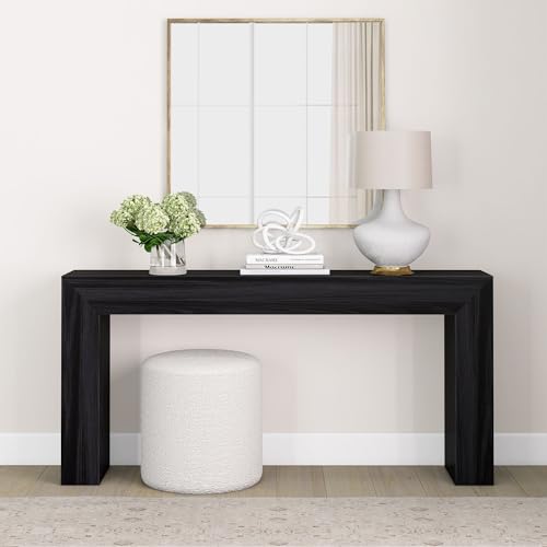 Grand Console Table, 66 Inch Modern Solid Wood Sofa Table, Narrow Entryway Table for Hallway, Behind the Couch, Living Room, Foyer, Black Wirebrush