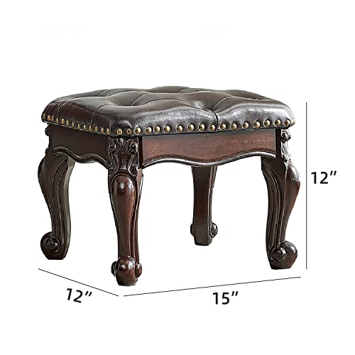 Footstool and Ottomans Small Foot Stool with Fiber Leather Wooden Foot Rest Upholstered Footrest for Living Room Bedroom (Dark-Brown)