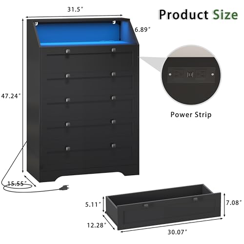Black Dresser Tall 5 Drawer Dresser for Bedroom, view 4