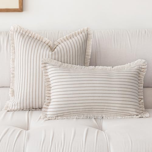 YEENAASY Throw Pillow Covers 20x20 Boho Striped Pillow Cases with Tassel, view 4