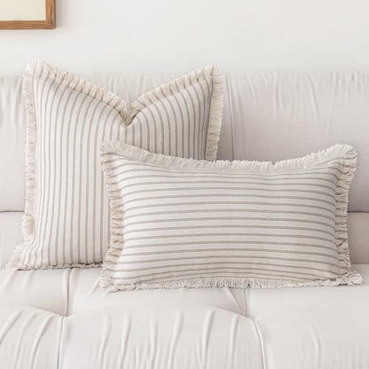 YEENAASY Throw Pillow Covers 20x20 Boho Striped Pillow Cases with Tassel, view 4