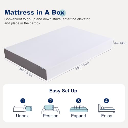 Plush Memory Foam Mattress, Breathable, 8 Inch, Full, White/Grey, 75 x 54 x 8 inches
