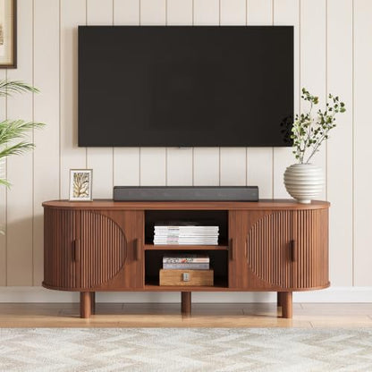 55" Mid Century Modern TV Stand with Fluted Sliding Doors, view 5