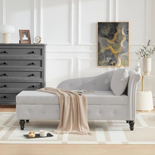 Chaise Lounge Indoor with Storage, Modern Nailhead-Trimmed Tufted Lounge Chair, view 8