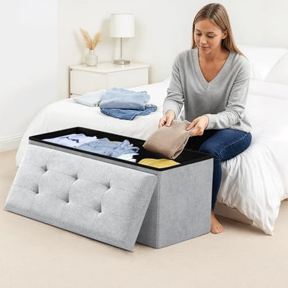 Storage Ottoman Bench, 30 Inch Ottoman Foot Rest, Light Gray | End of Bed Bench, Storage Chest, For Living Room, Bedroom, Entryway
