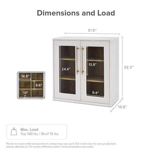 Blake Storage Cabinet, Small Modular Accent Display Sideboard Buffet Cabinet with Storage, Media Console Credenza, for Kitchen, Coffee Bar, Pantry, Living Room (White Oak Acrylic, Single)