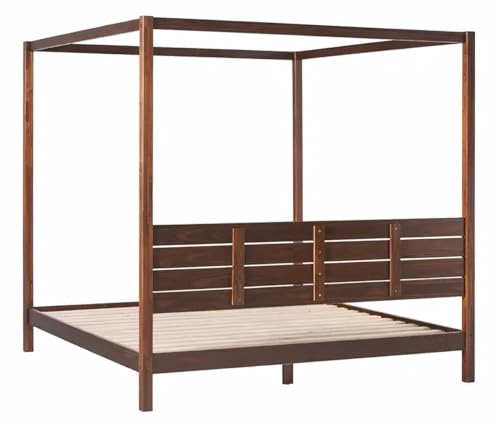 Solid Pine Canopy Bed Frame, King — Walnut Finish, view 7