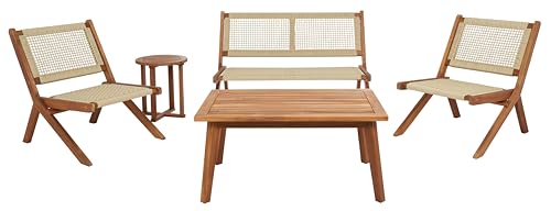Natural Wood Sofa Set with Rope Accent, view 2