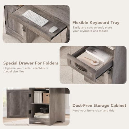 55'' Farmhouse Executive Desk with Drawers & Charging Station, Grey, view 8