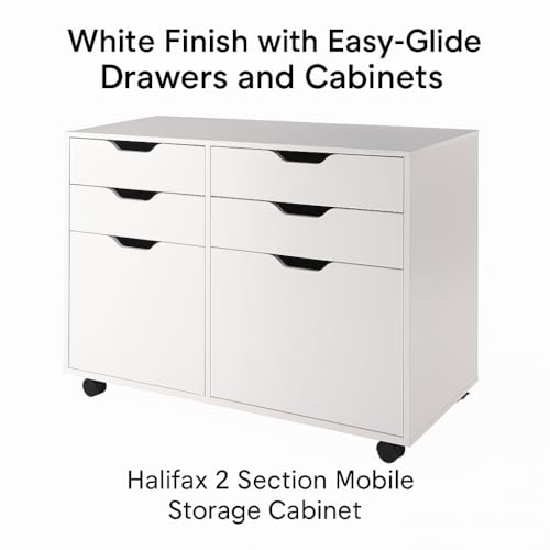 Halifax 2-Section Mobile Storage Cabinet with 4 Drawers and 2 Cabinets – Rolling Organizer with Locking Wheels in White Finish for Home or Office Use 5.98" D x 32.13" W x 26.3" H