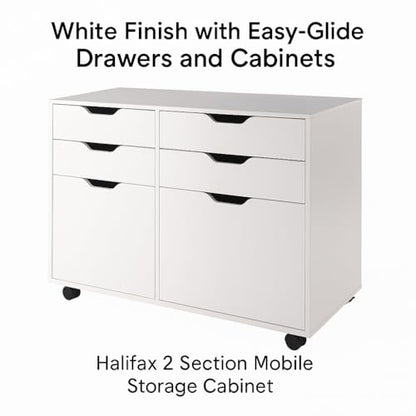 Halifax 2-Section Mobile Storage Cabinet with 4 Drawers and 2 Cabinets – Rolling Organizer with Locking Wheels in White Finish for Home or Office Use 5.98" D x 32.13" W x 26.3" H