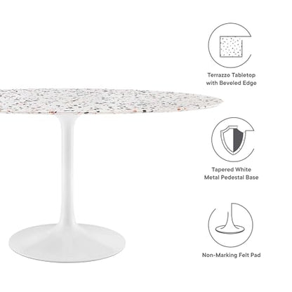 Lippa 60Inch Oval Dining Table Elegant Terrazzo White Finish Modern Kitchen Room Entertaining Home Furniture Quality Stylish Durable Refined Versatile Contemporary