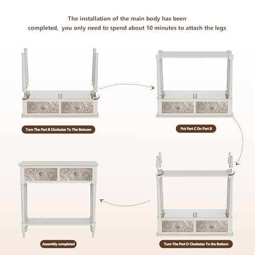 Console Table with 2 Drawers, MDF Narrow Entryway Table with Storage Shelf, Wood Accent Sofa Table for Living Room, Entrance, Hallway, Couch, Light Grey